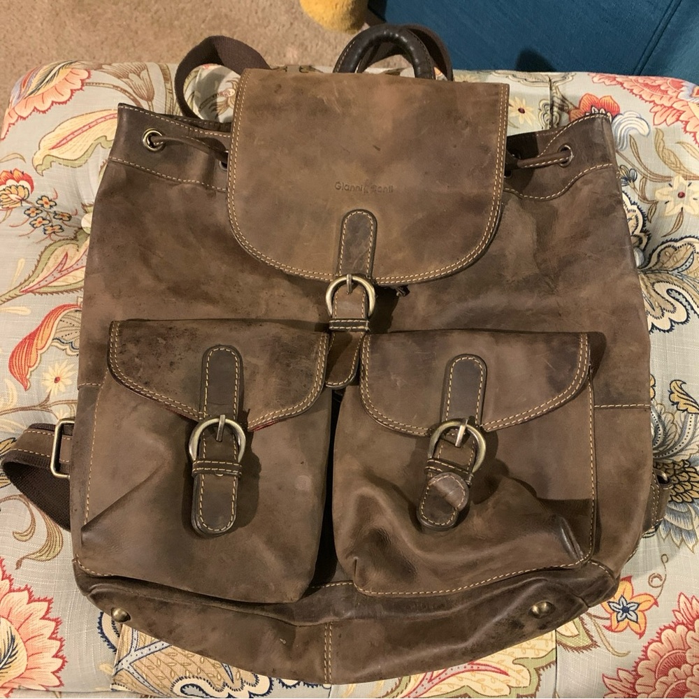 Brown Thick Italian Leather Backpack
